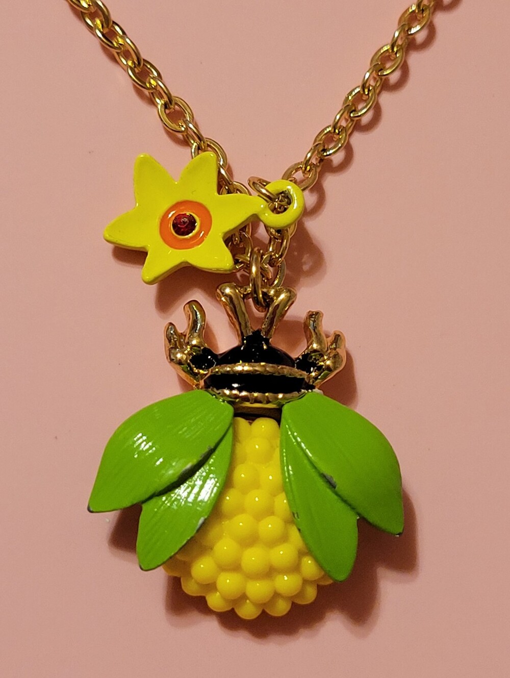 Betsey Johnson Green & Yellow Charm Necklace